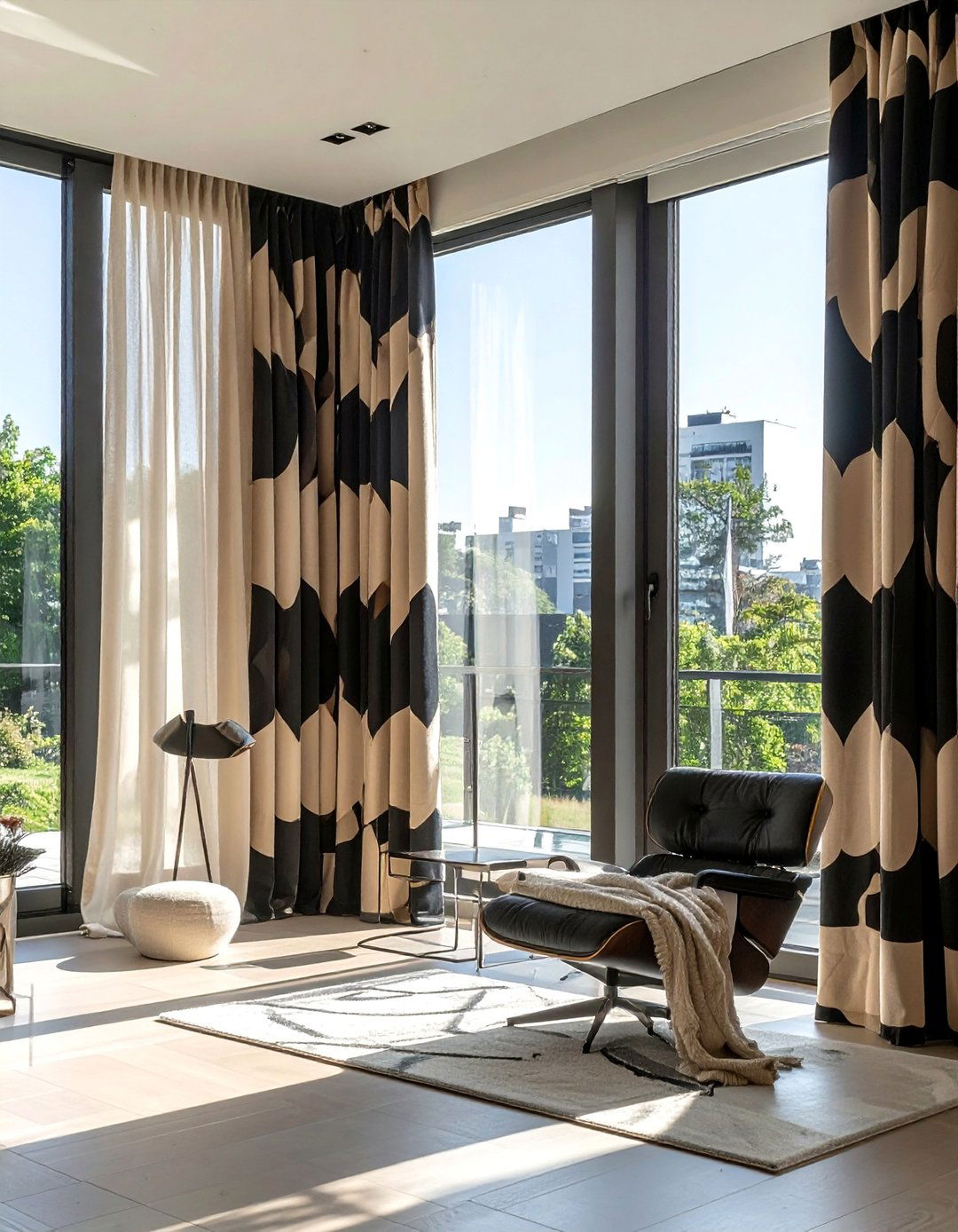 Black and Beige Patterned Curtains - 30 Black and Beige Living Room Ideas for a Neutral Palette