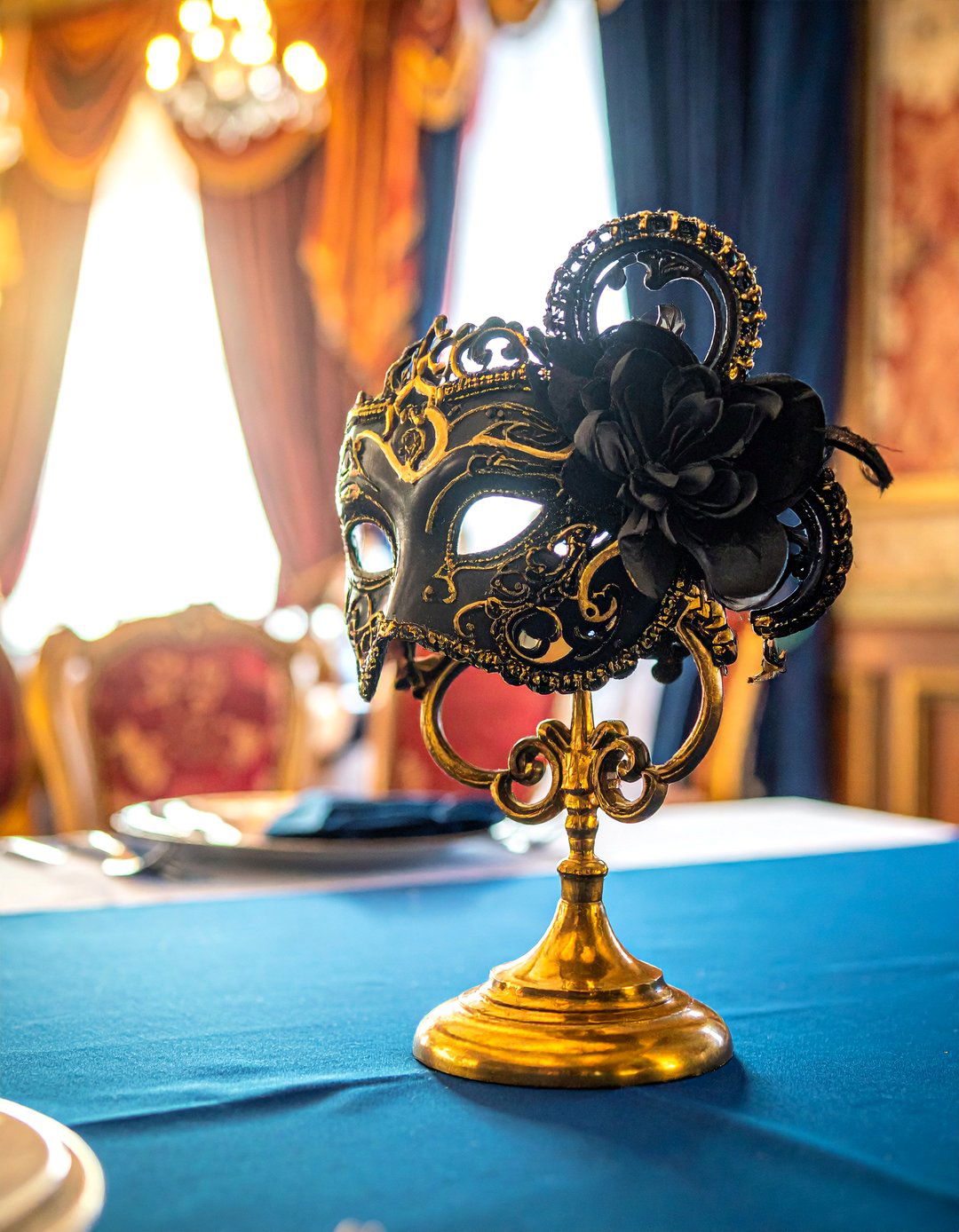 Black and Gold Masquerade Mask Centerpiece - 20 Black and Gold Centerpiece Ideas for Elegant Tables