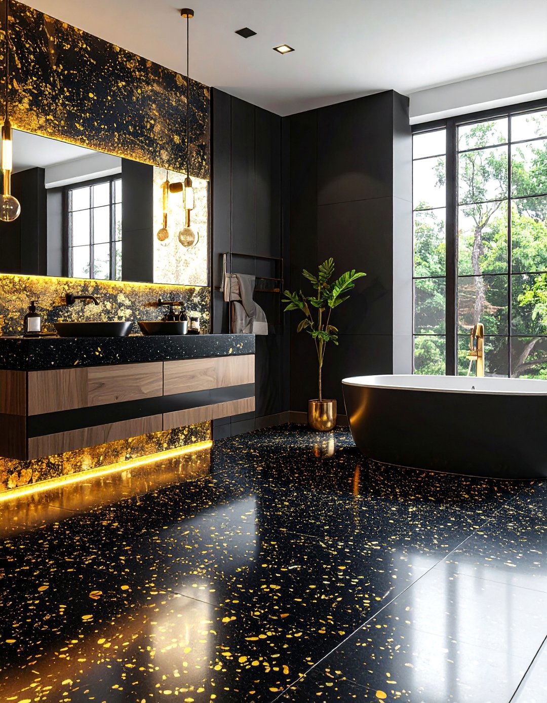 Black and Gold Terrazzo - 20 Black and Gold Bathroom Ideas for a Luxurious Feel