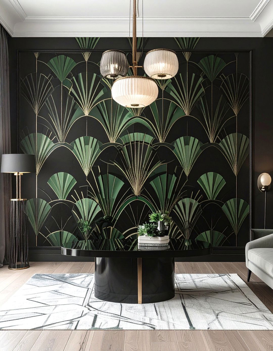 Black and Green Art Deco Inspired Patterns - 30 Black and Green Living Room Ideas for a Luxe Feel