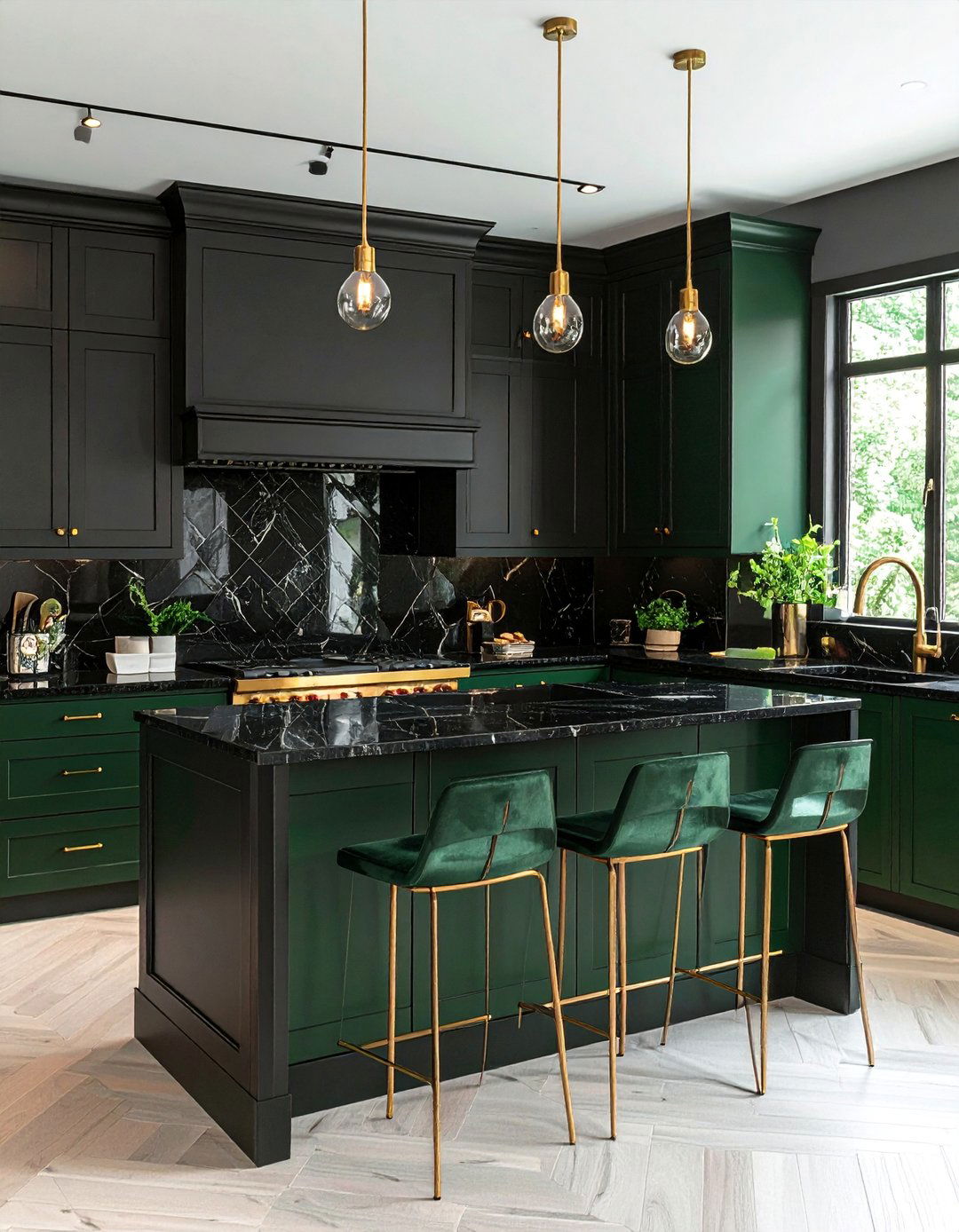 Black and Green Kitchen with Warm Brass Accents - 30 Black and Green Kitchen Ideas for a Modern Twist