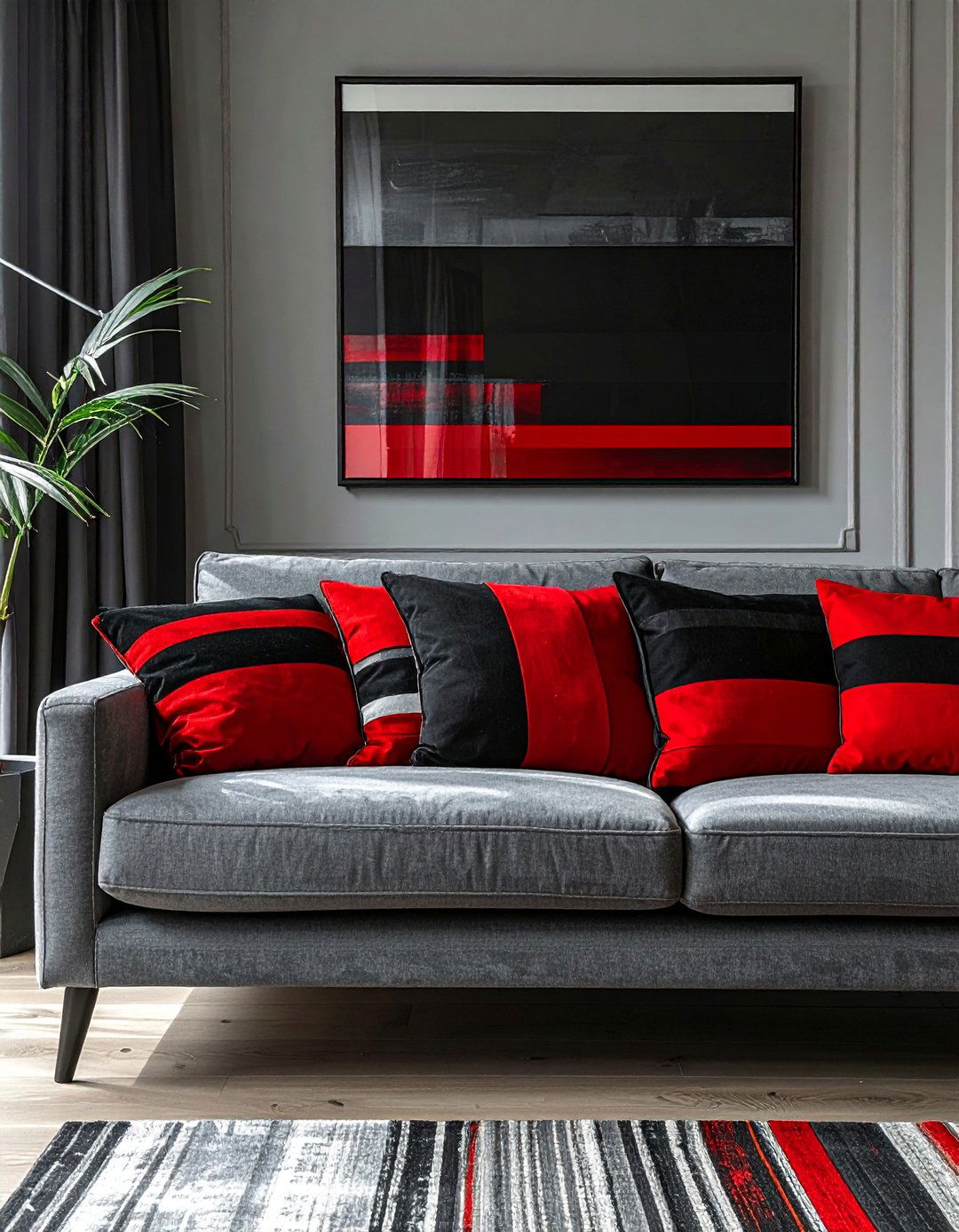 Black and Red Striped Accent Decor - 25 Black and Red Living Room Ideas for Bold Interiors