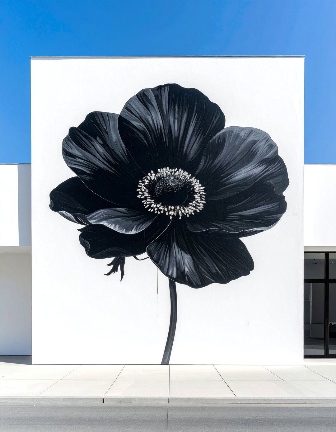 Black and White Anemone Flower Murals on Buildings - 20 Flower Murals on Buildings to Brighten Urban Landscapes