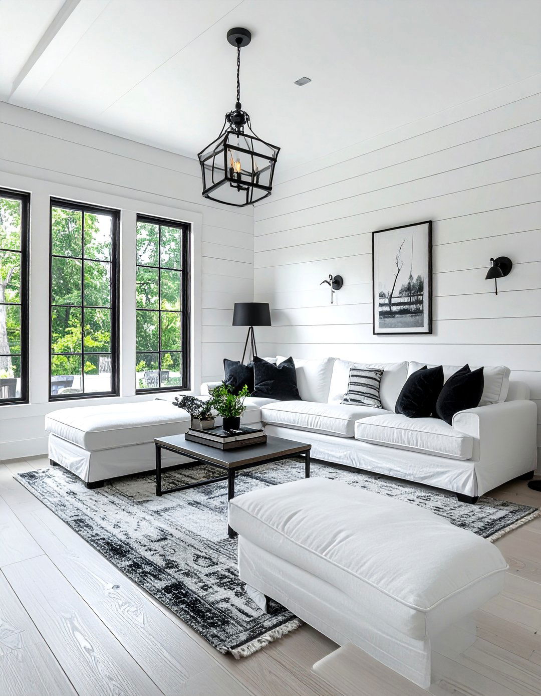 Black and White Farmhouse Living Room