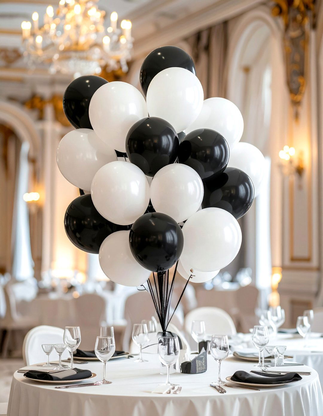 Black and White Formal Balloon Centerpiece - 25 Balloon Centerpiece Ideas for Any Celebration