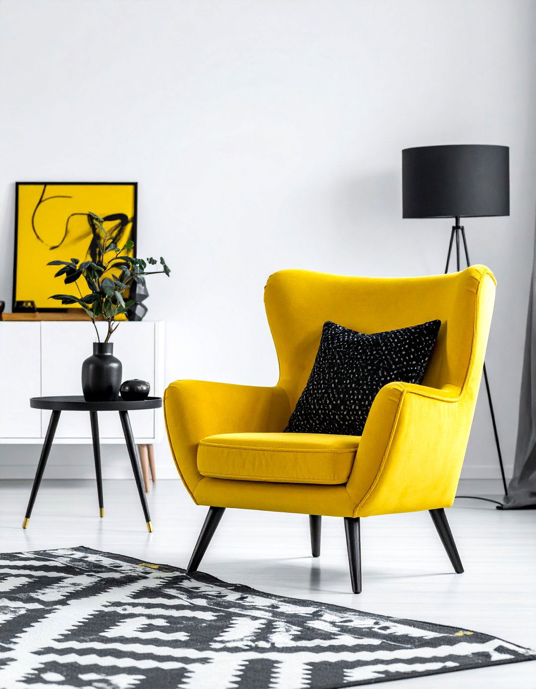 Black and White Living Room with a Pop of Color - 30 Black and White Living Room Ideas for Timeless Style