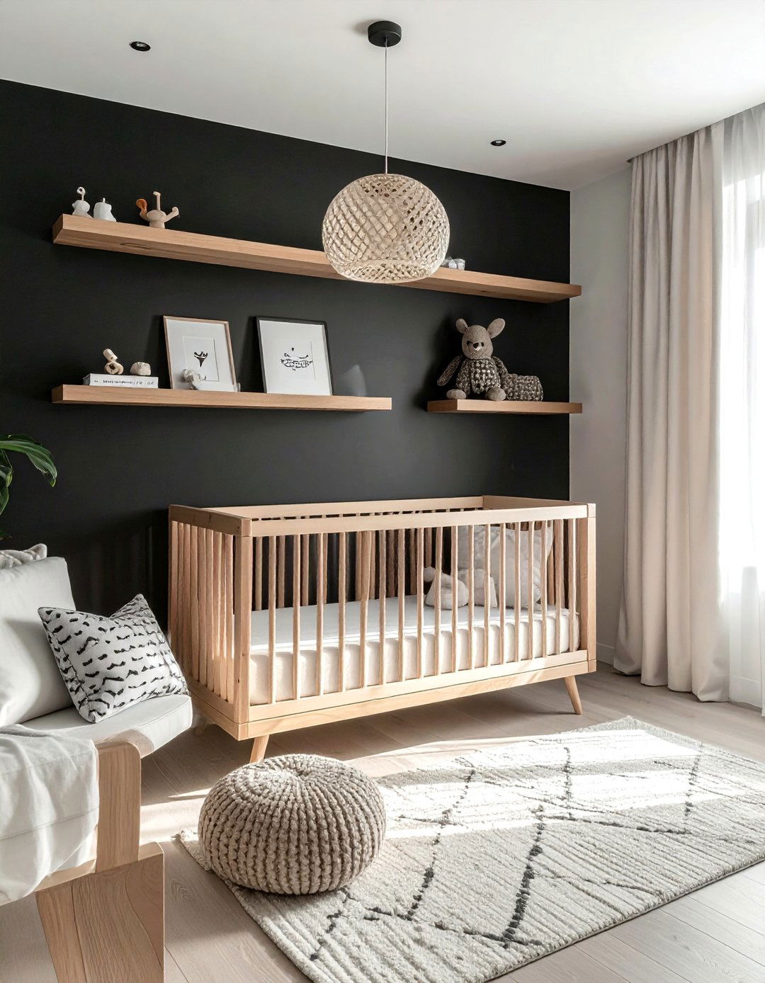 Black and White Nursery with Natural Wood Tones - 25 Black and White Nursery Ideas for Timeless Style