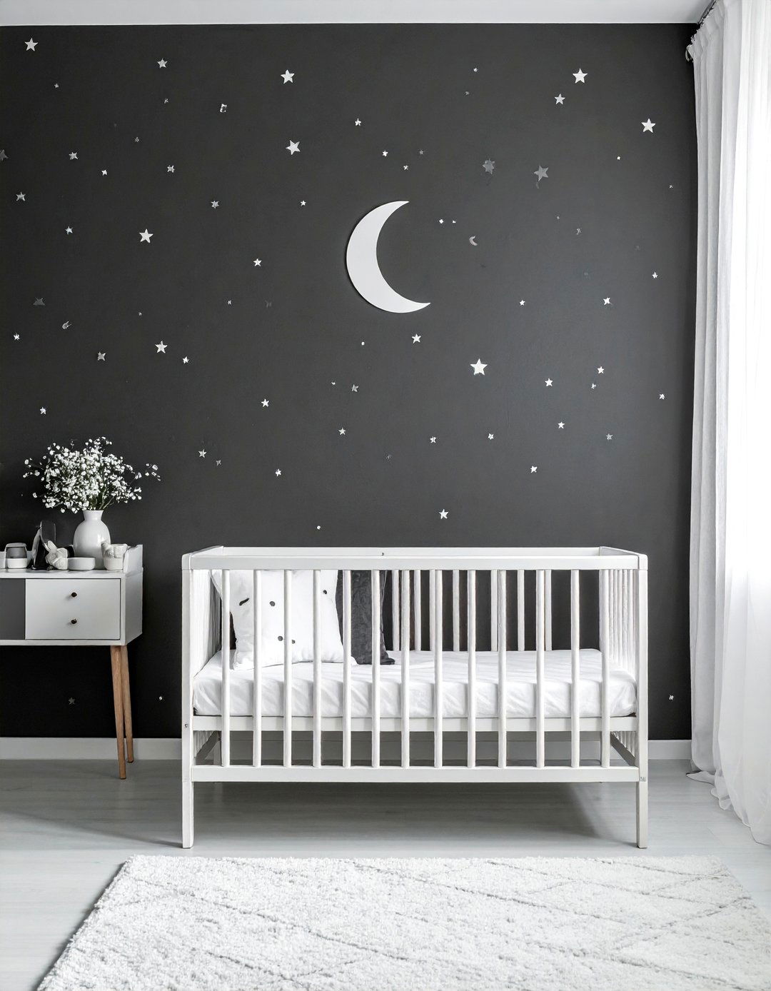 Black and White Nursery with Star and Moon Motifs - 25 Black and White Nursery Ideas for Timeless Style