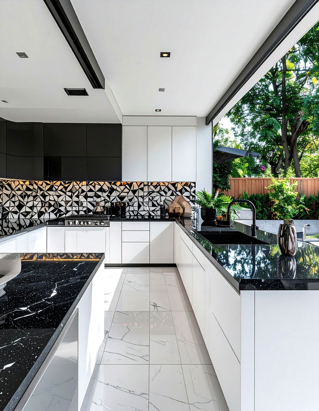 Black and White Outdoor Kitchen Area - 20 Black and White Patio Ideas for Stylish Outdoor Spaces