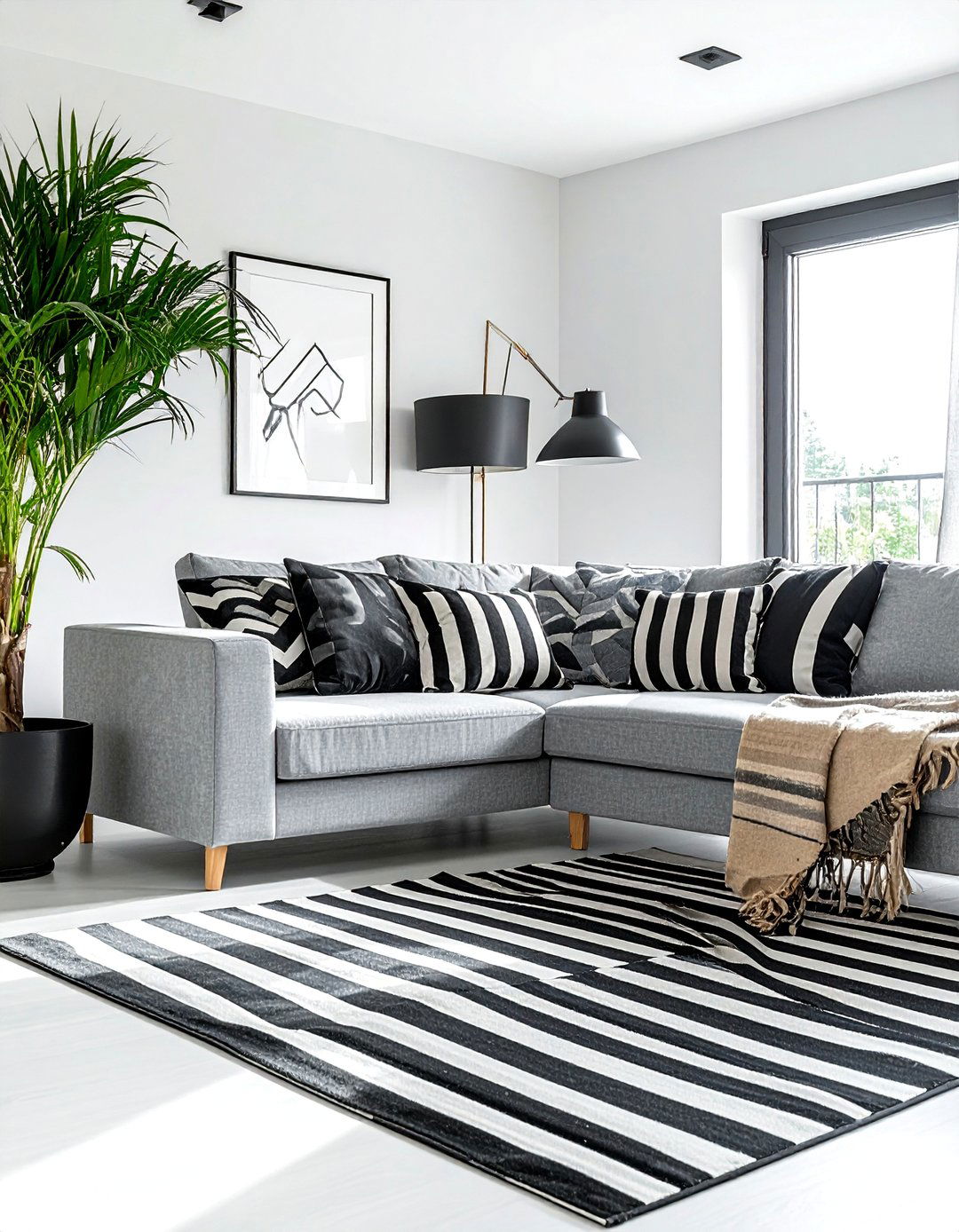 Black and White Striped Decor Living Room - 30 Black and White Living Room Ideas for Timeless Style