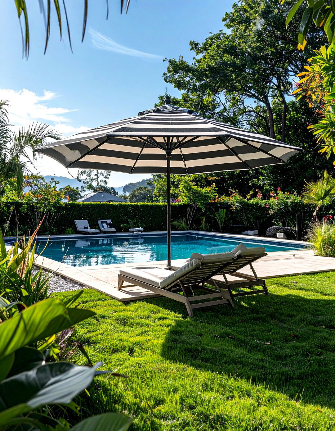 Black and White Striped Patio Umbrella - 20 Black and White Patio Ideas for Stylish Outdoor Spaces