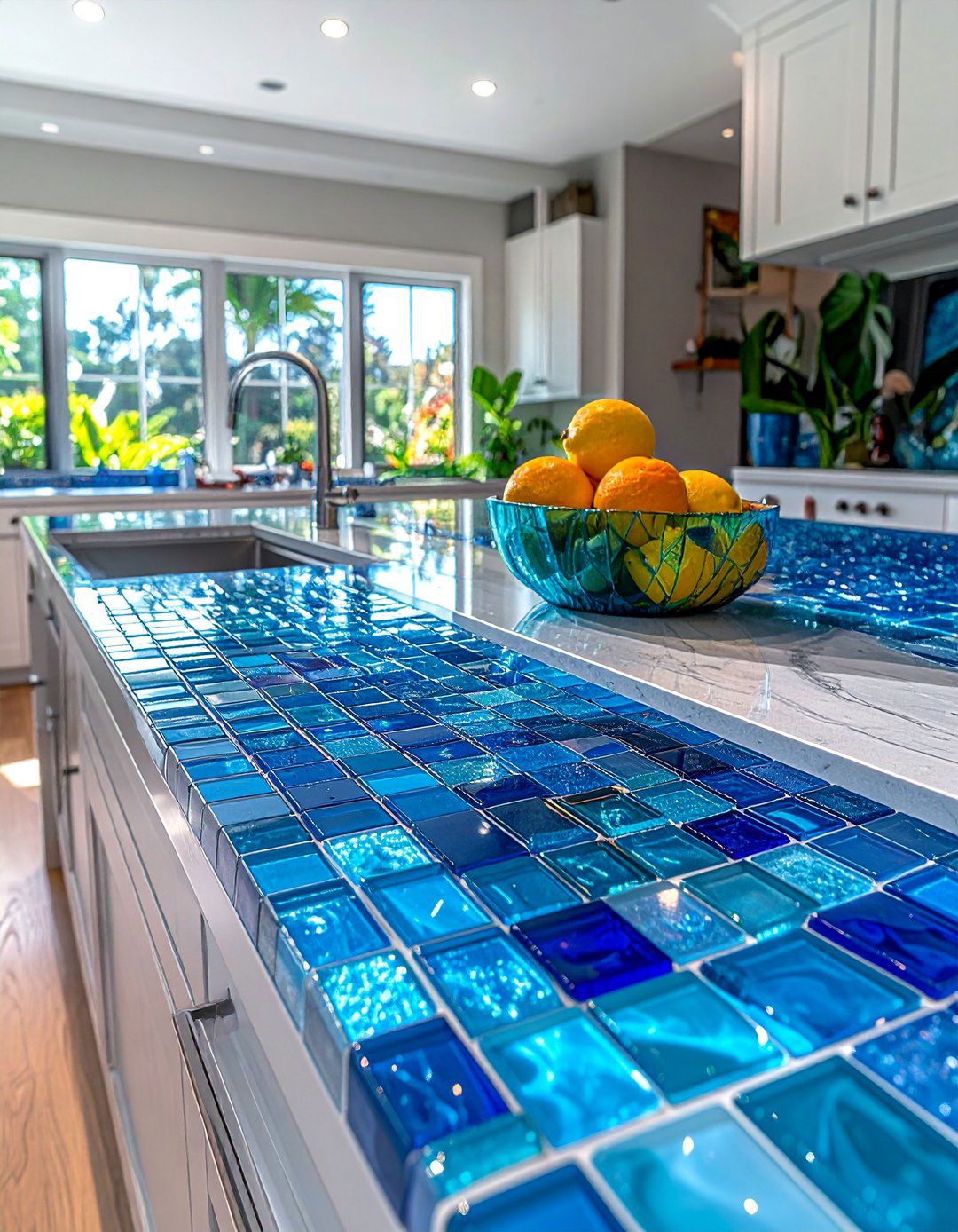 Blue Glass Mosaic Backsplash - 40 Kitchen Backsplash Ideas for White Cabinets