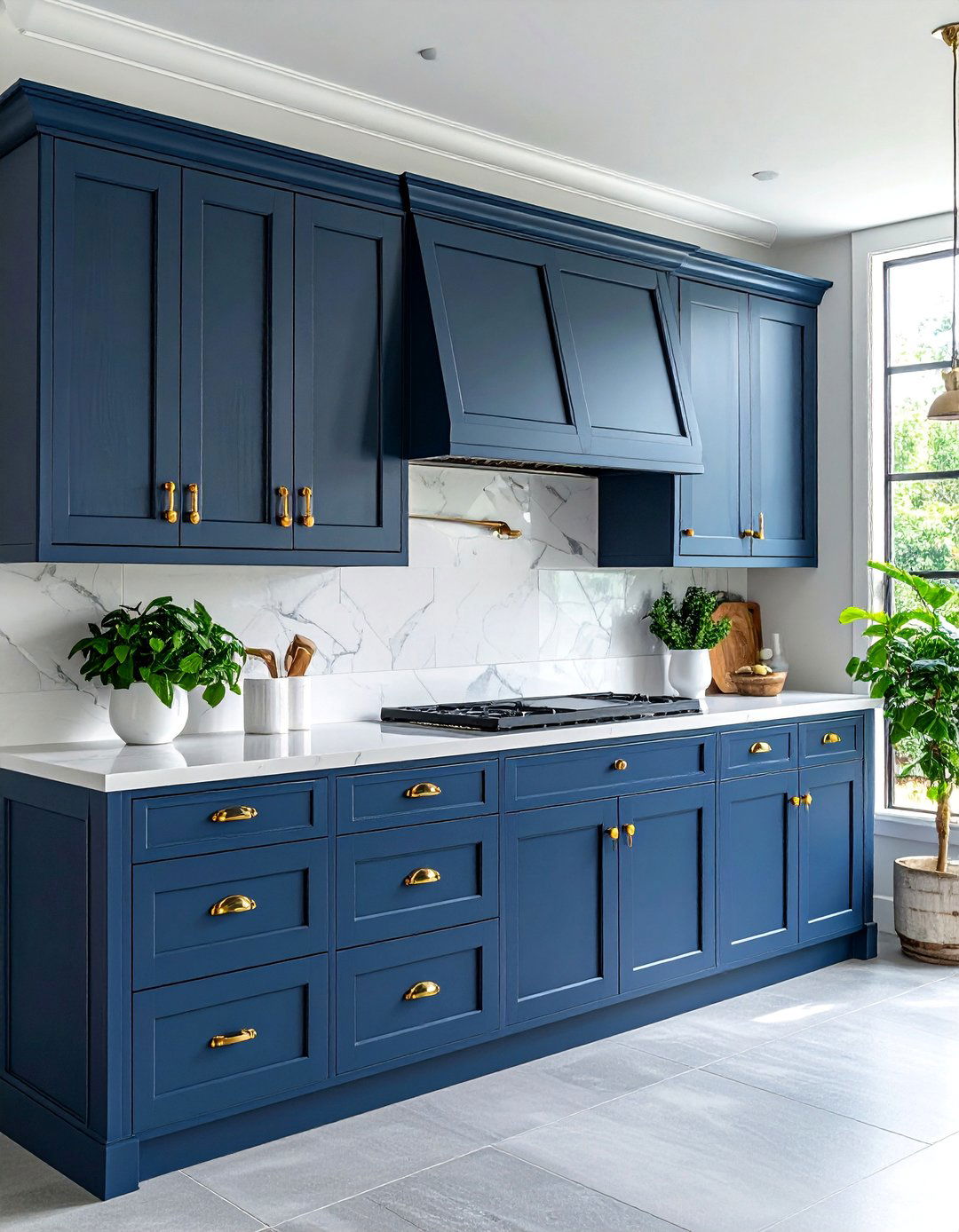 Blue Kitchen Cabinets With Gold Latches and Bin Pulls - 30 Blue Kitchen Cabinets With Gold Hardware Ideas