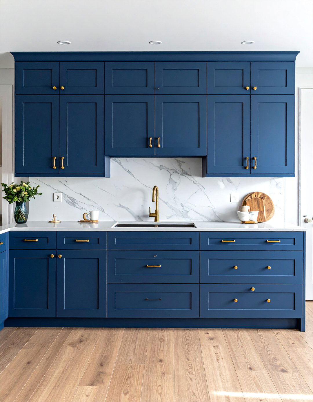 Blue Kitchen Cabinets With Mixed Gold Hardware Styles - 30 Blue Kitchen Cabinets With Gold Hardware Ideas