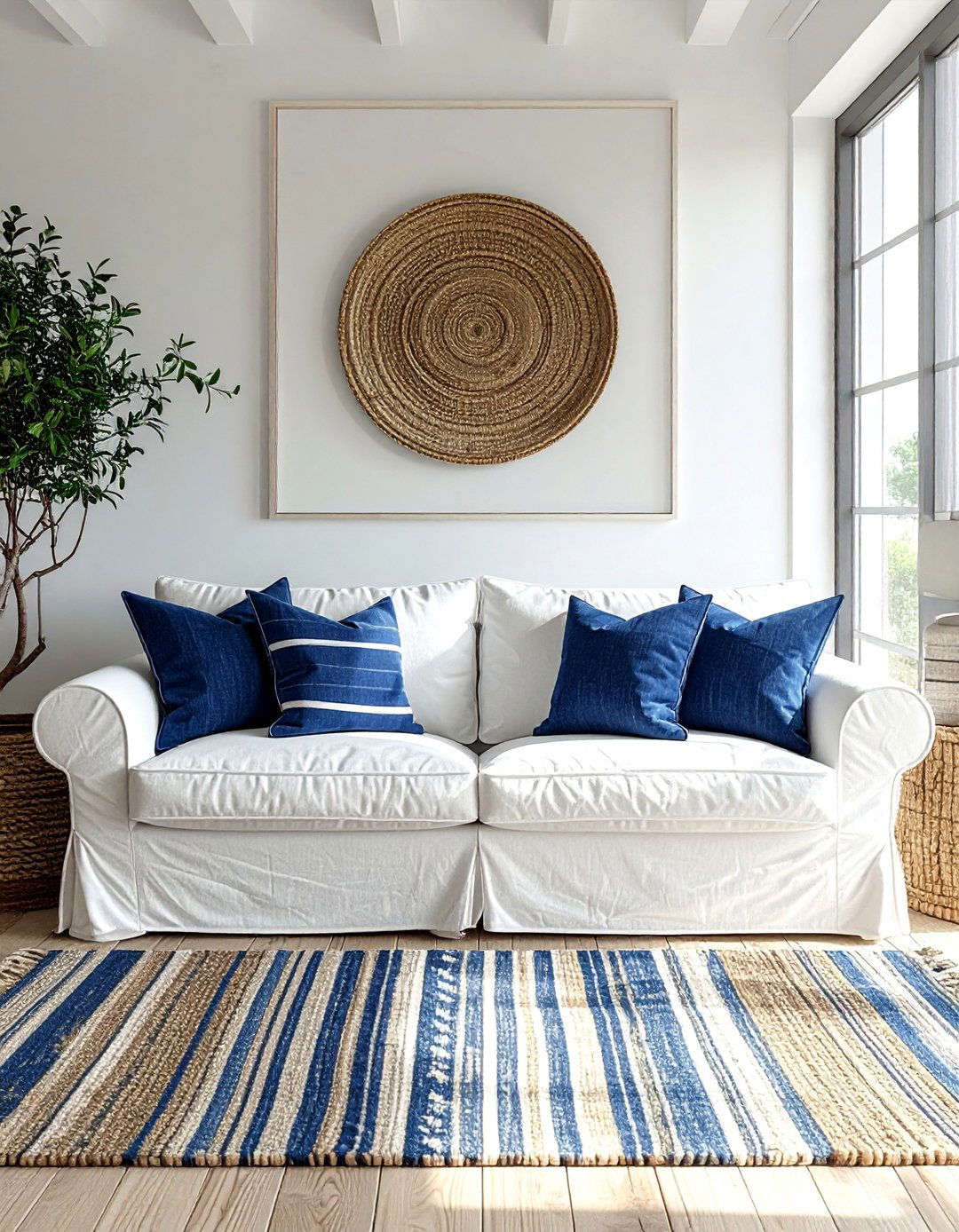 Blue and White Coastal Themed Living Room - 30 Blue and White Decor Ideas for a Fresh Look