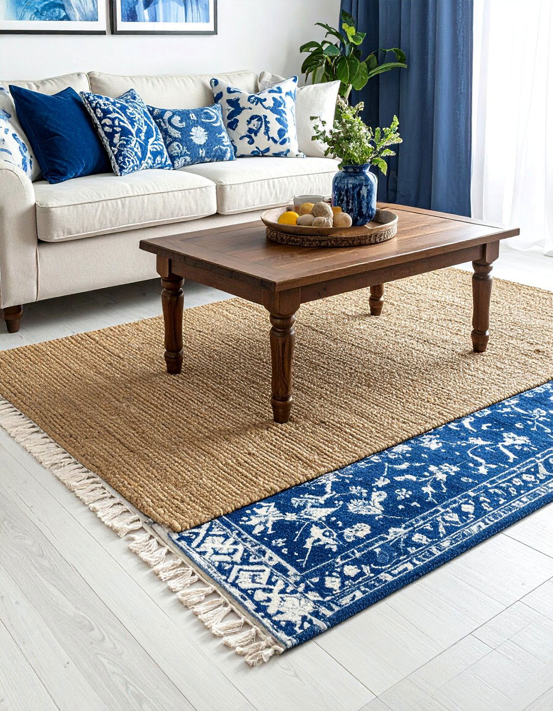 Blue and White Layered Rugs - 30 Blue and White Decor Ideas for a Fresh Look