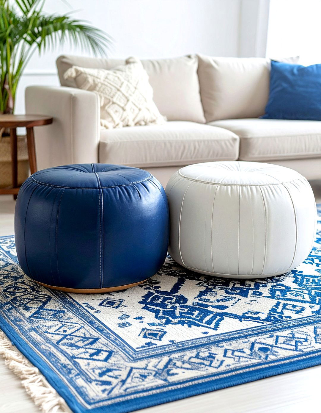 Blue and White Moroccan Poufs - 30 Blue and White Decor Ideas for a Fresh Look