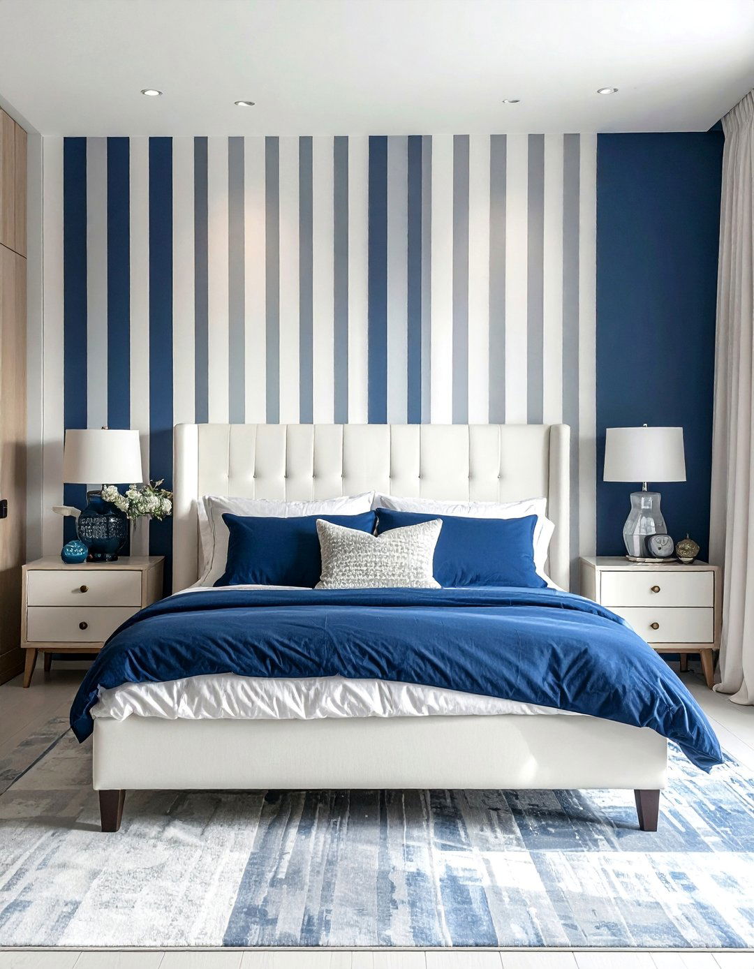 Blue and White Striped Accent Wall - 30 Blue and White Decor Ideas for a Fresh Look