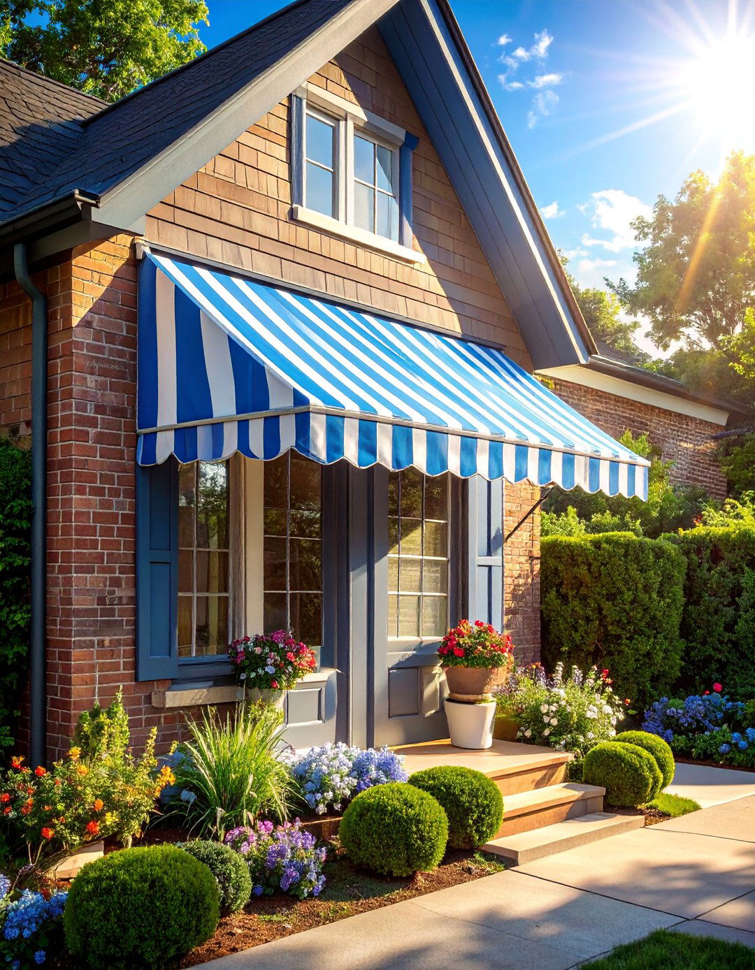 Blue and White Striped Awning - 30 Blue and White Decor Ideas for a Fresh Look