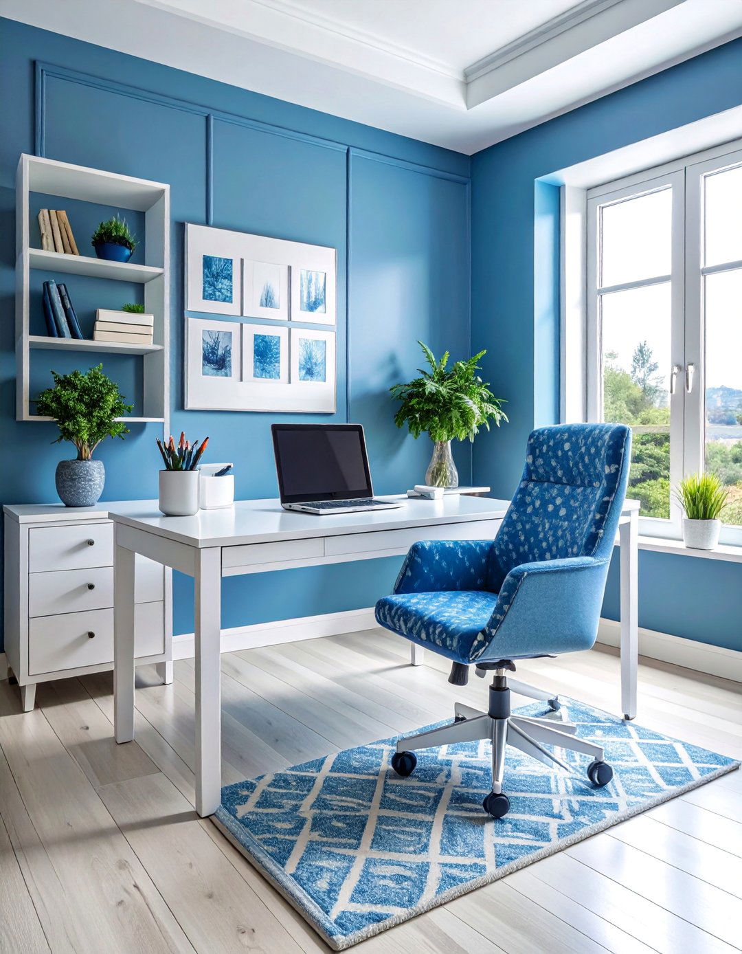 Blue and White Themed Home Office - 30 Blue and White Decor Ideas for a Fresh Look