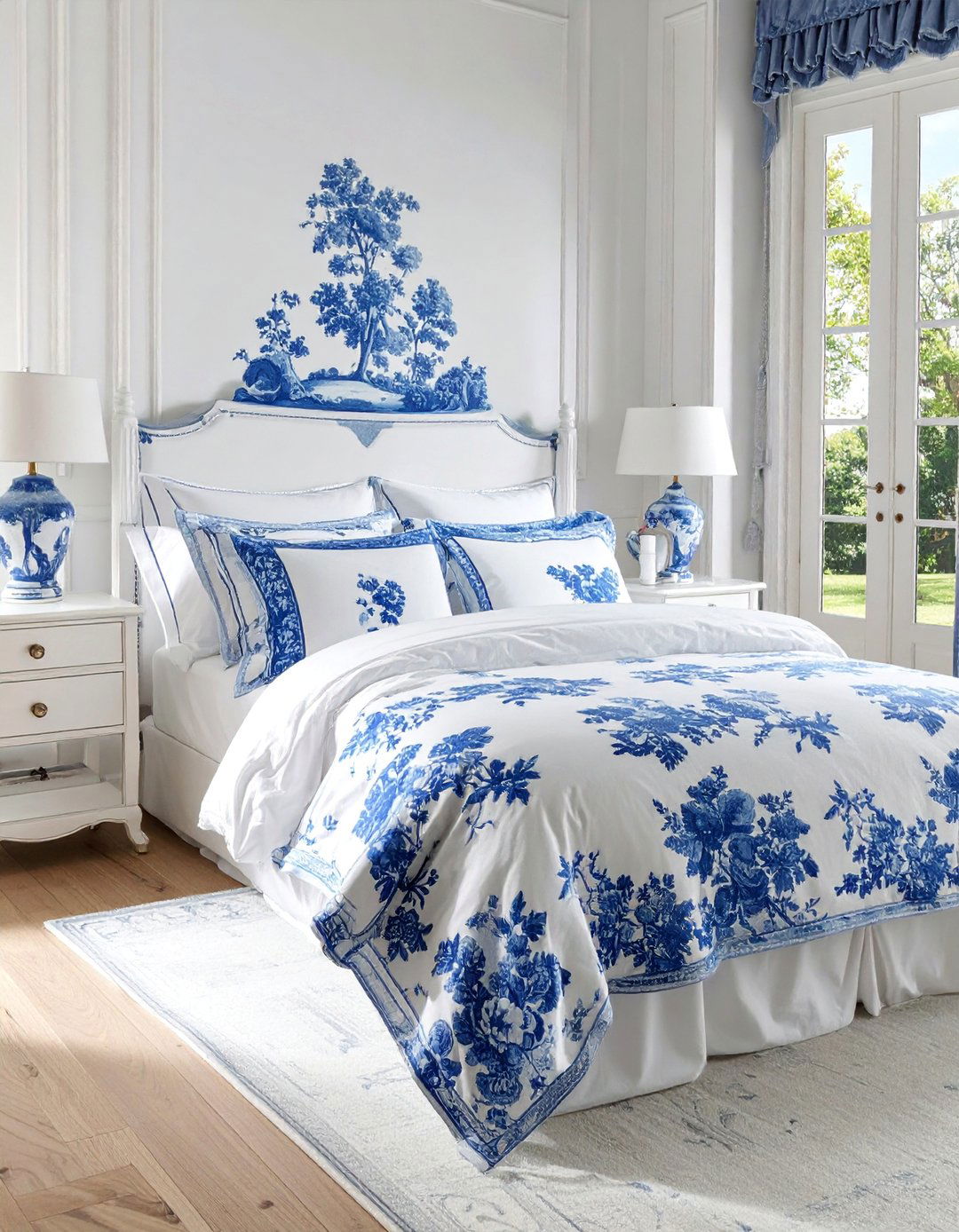 Blue and White Toile de Jouy Bedding - 30 Blue and White Decor Ideas for a Fresh Look