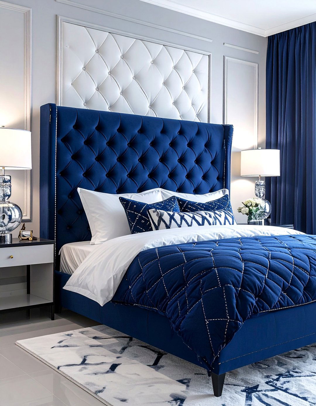 Blue and White Upholstered Headboard - 30 Blue and White Decor Ideas for a Fresh Look