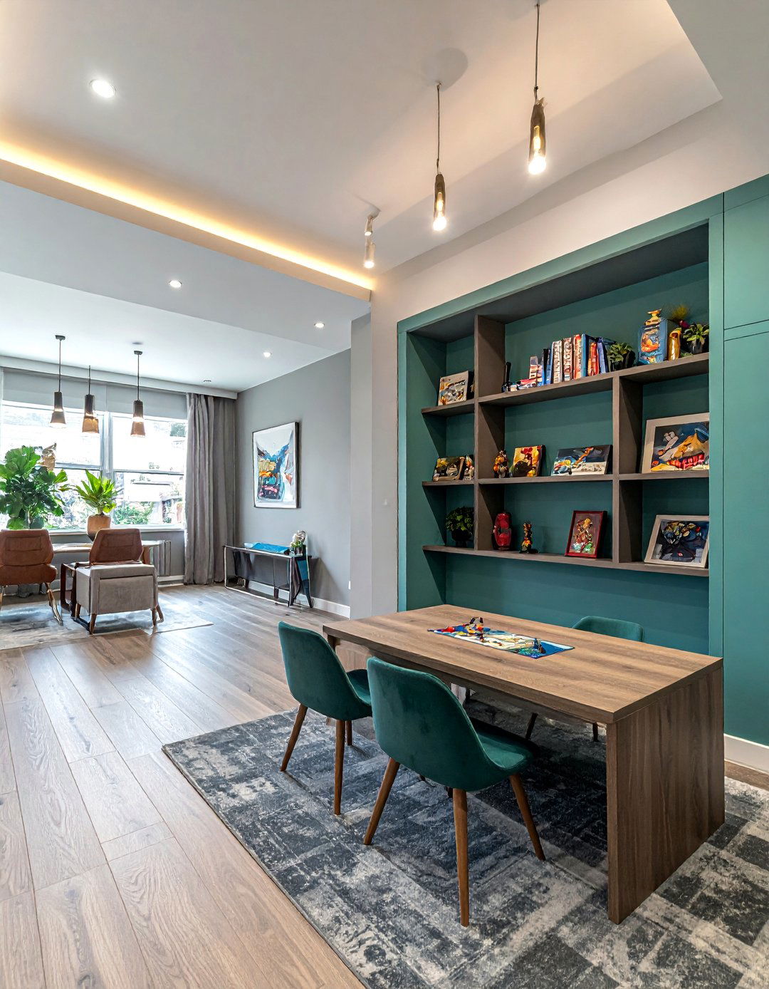 Board Game Cafe Warm Gray and Teal Game Room Paint - 20 Game Room Paint Ideas for a Fun and Vibrant Space