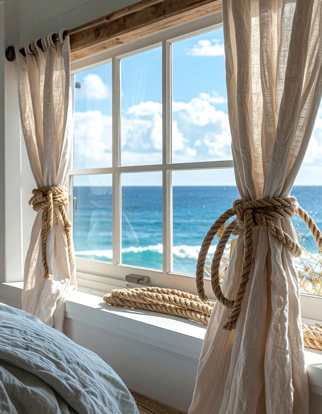Boat Cleat Curtain Tie Backs in an Ocean themed Bedroom - 40 Ocean-themed Bedroom Ideas for a Serene Retreat