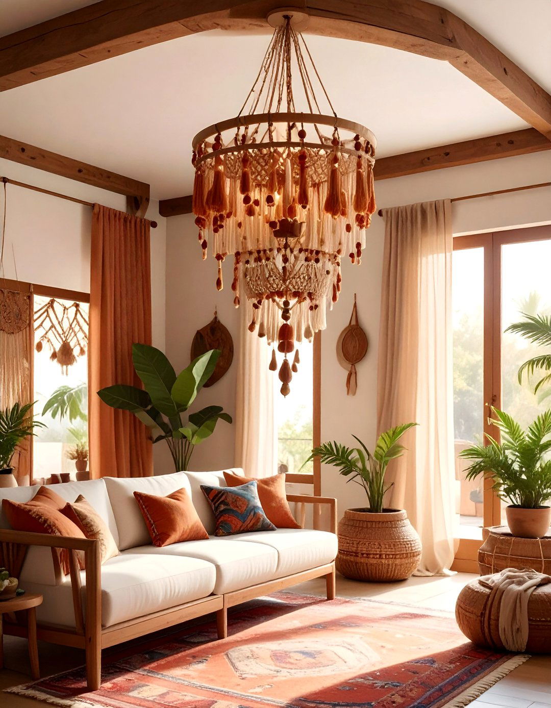 Bohemian Beaded Natural Chandelier - 30 Living Room Chandelier Ideas for Elegant Spaces