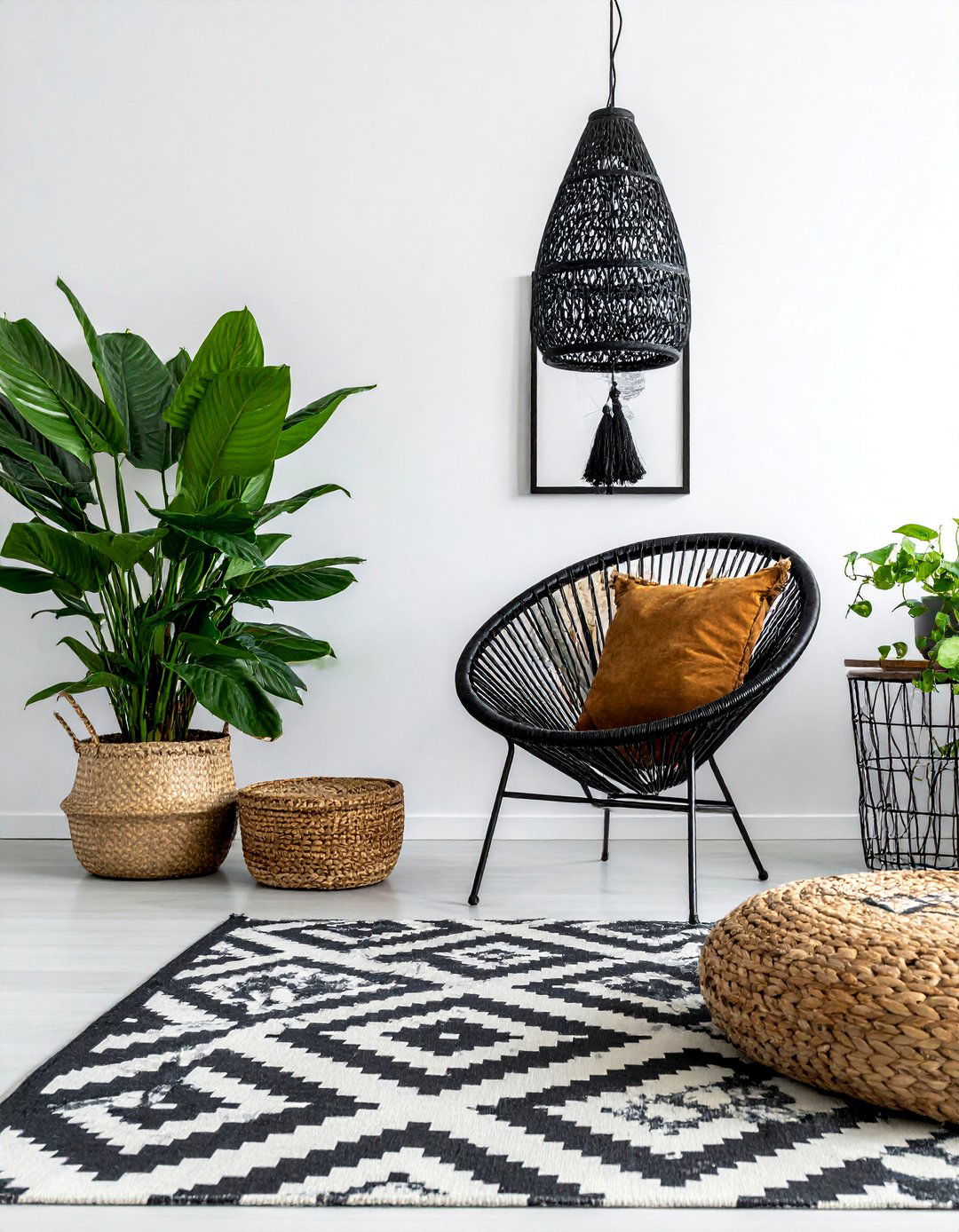 Bohemian Black and White Living Room - 30 Black and White Living Room Ideas for Timeless Style