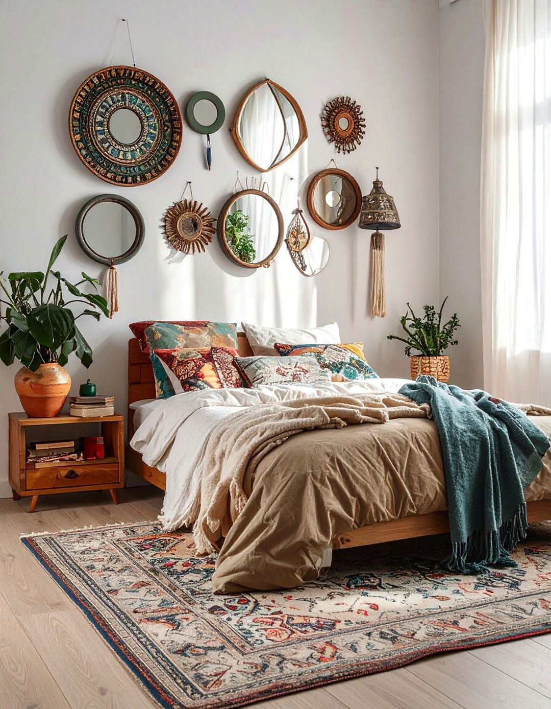 Bohemian Eclectic Mix - 30 Mirror Gallery Wall Ideas to Elevate Your Decor