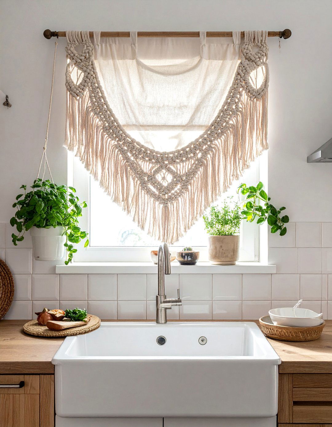 Bohemian Macrame Woven Kitchen Valance - 20 Kitchen Valance Ideas for a Stylish and Functional Space