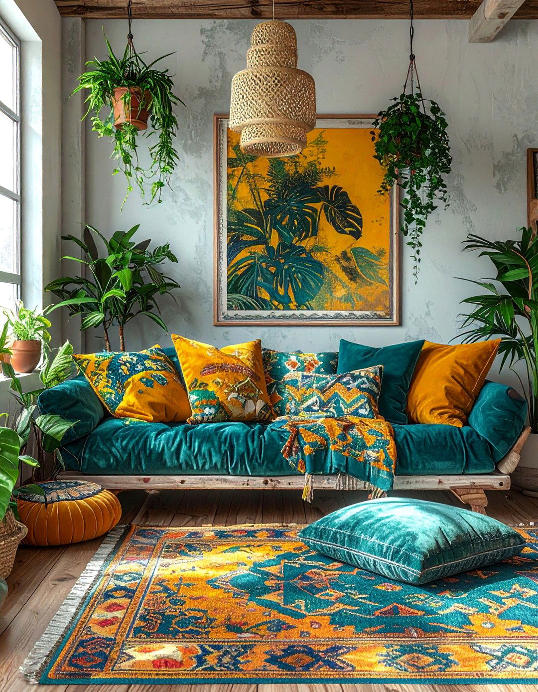 Bohemian Teal and Yellow Living Room - 25 Vibrant Teal and Yellow Living Room Ideas