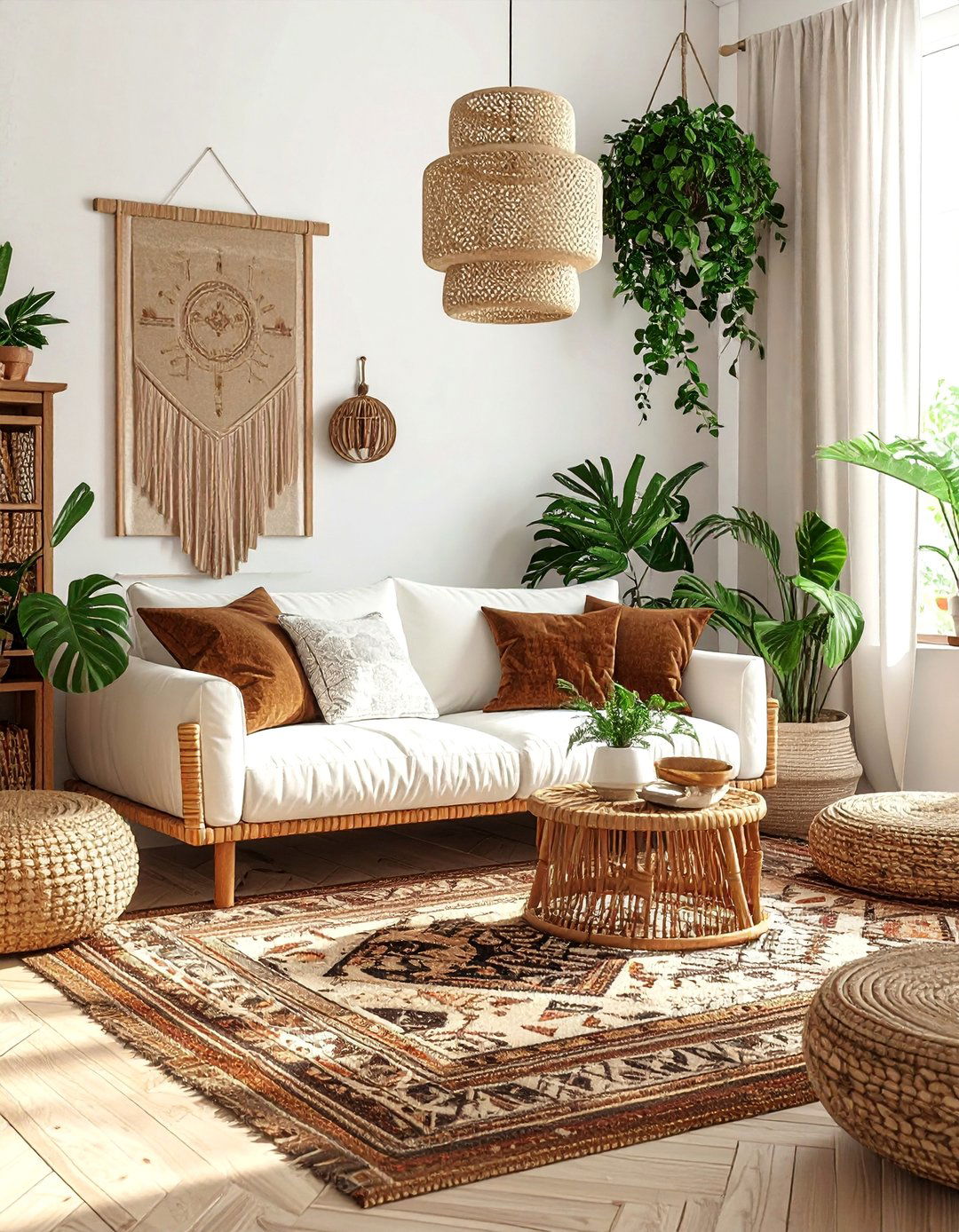 Boho Chic Brown and White Living Room - 30 Brown and White Living Room Ideas for a Warm Look