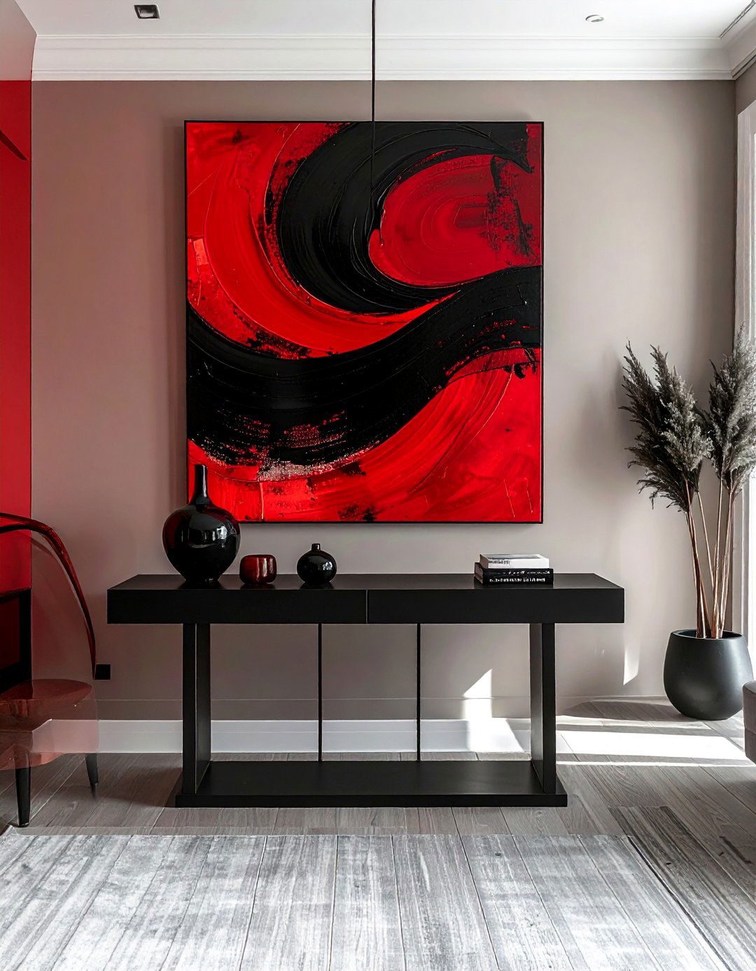 Bold Black and Red Abstract Wall Art - 25 Black and Red Living Room Ideas for Bold Interiors