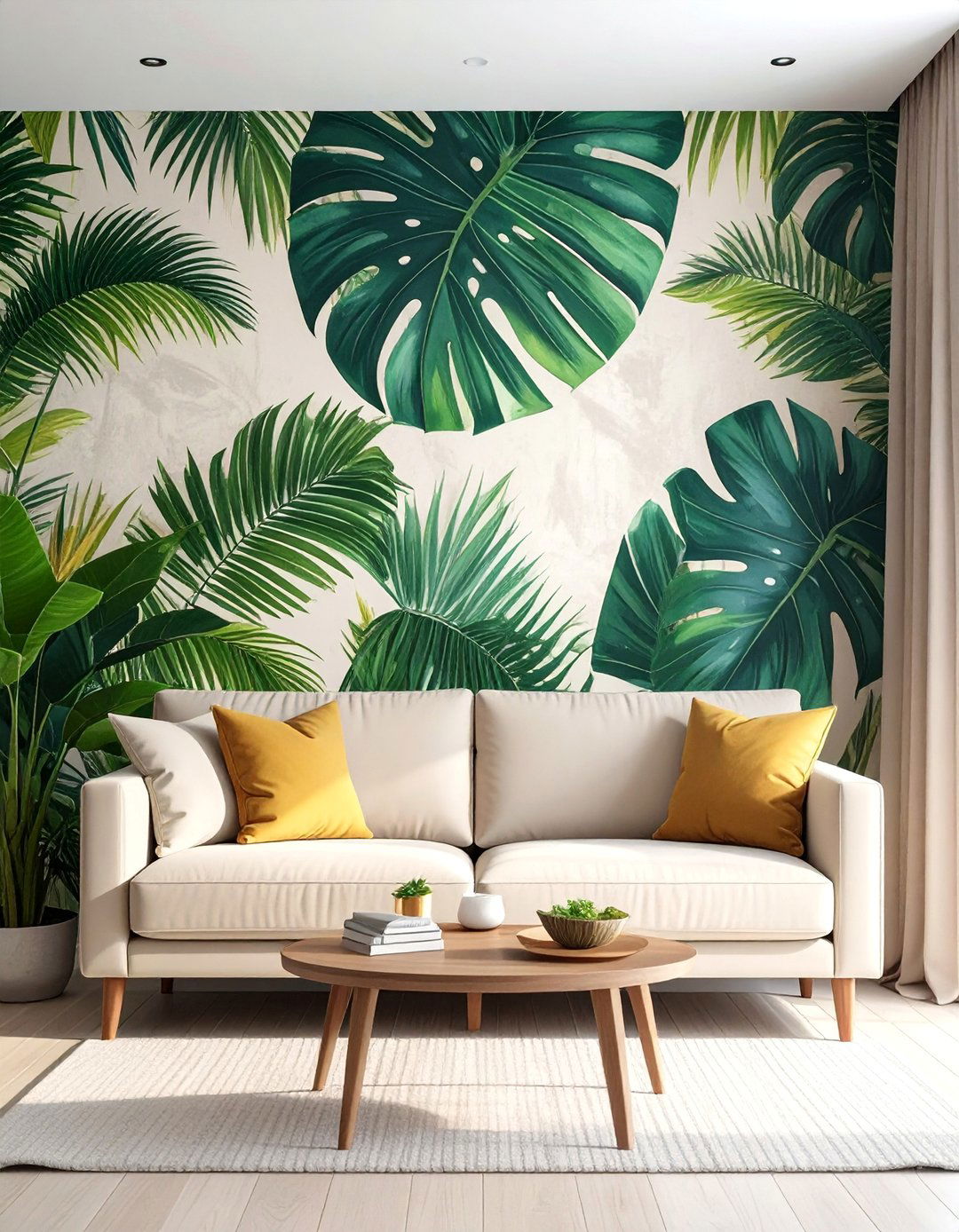 Bold Botanical and Palm Leaf Prints - 25 Tropical Living Room Ideas for a Relaxing Vibe