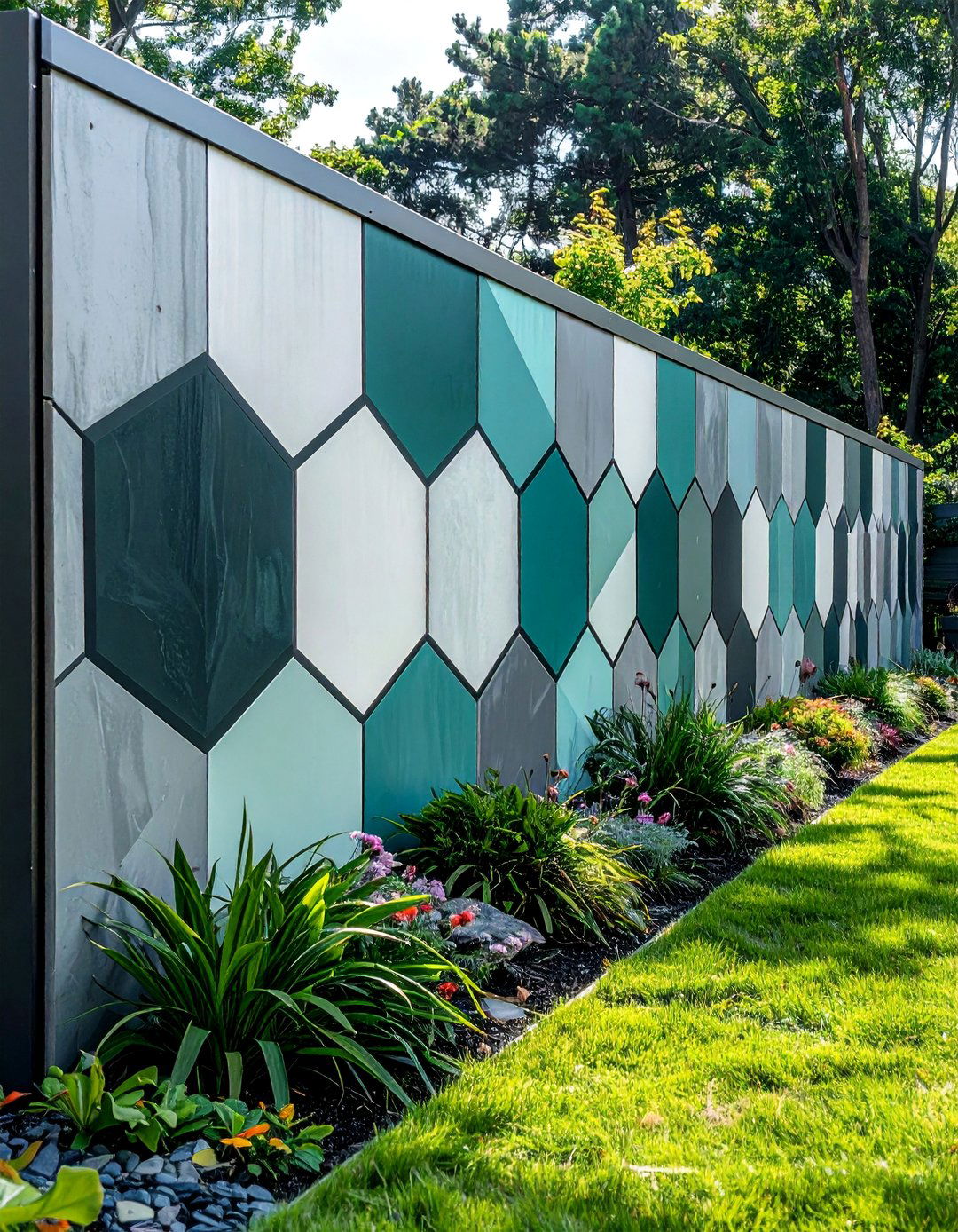 Bold Geometric Pattern Garden Mural - 30 Garden Mural Ideas to Brighten Your Outdoor Space
