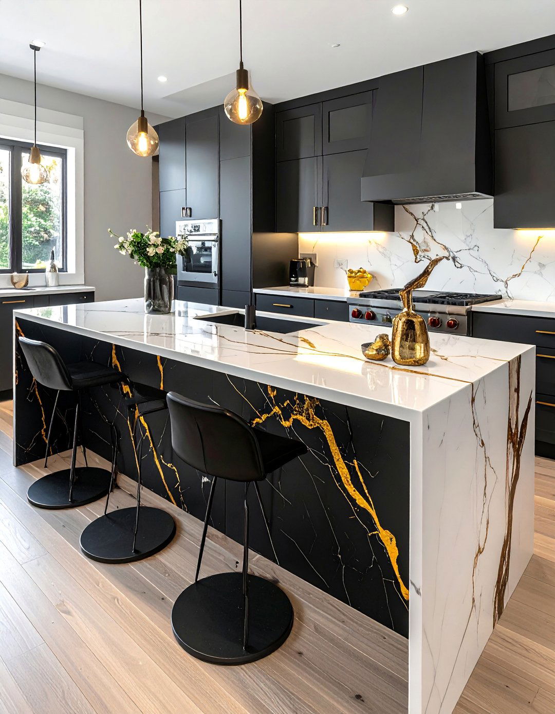 Bold Veined Quartz Patterns - 40 Kitchen Countertop Ideas for Modern Homes