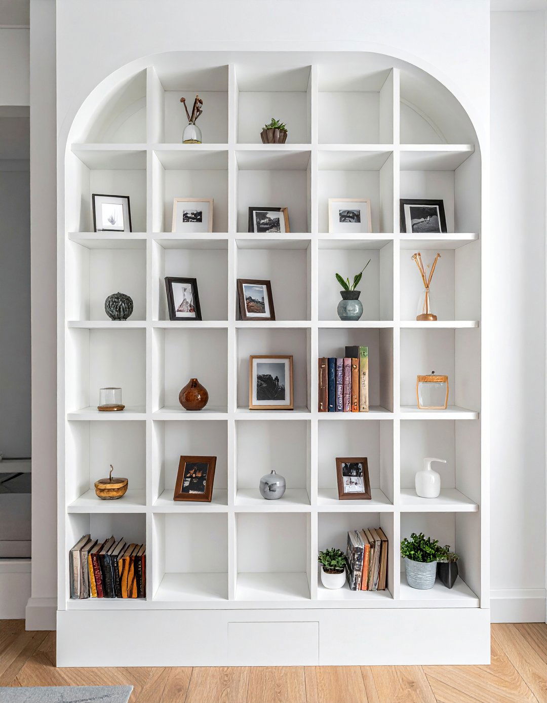 Bookshelf Integrated Photo Wall - 40 Photo Wall Ideas to Personalize Your Living Space