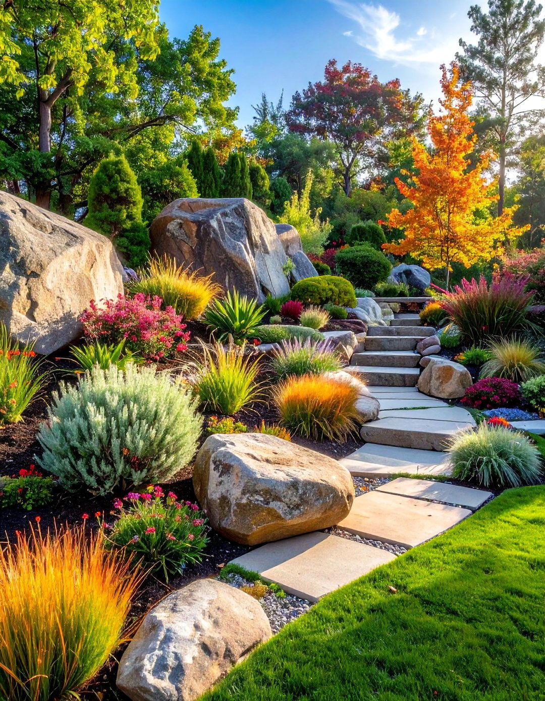Boulder Garden Features - 25 Down Sloped Backyard Ideas for Unique Landscaping