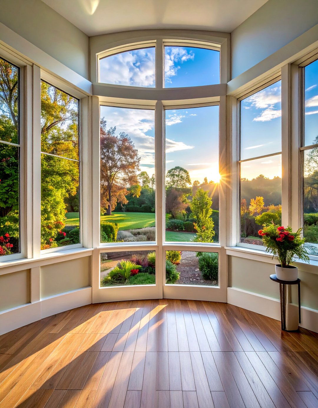 Bow Window Curved Elegance - 30 Stylish Sunroom Window Ideas for Natural Light