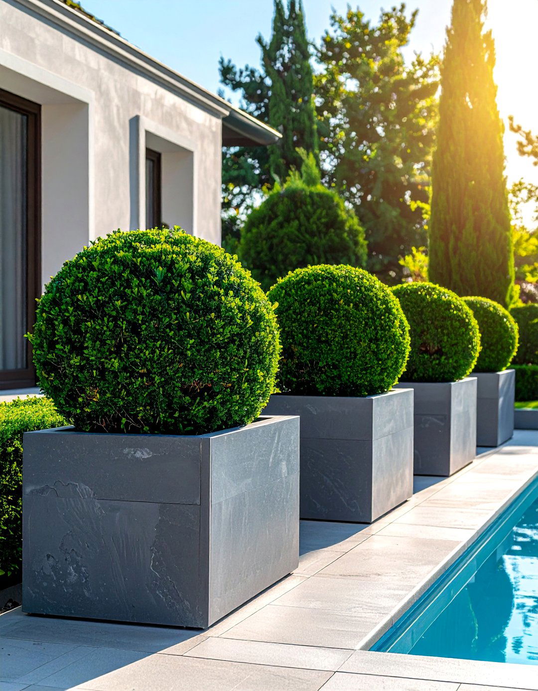 Boxwood Hedge Pool Planters - 30 Pool Planter Ideas for a Lush Backyard Oasis