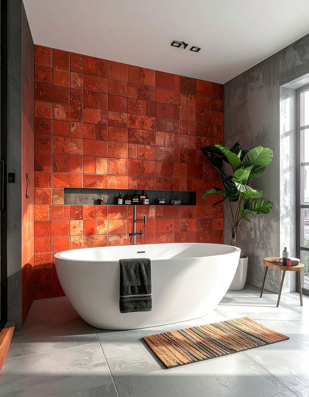 Brick Look Porcelain Bathtub Tiles - 40 Bathtub Tile Ideas for a Stunning Bathroom