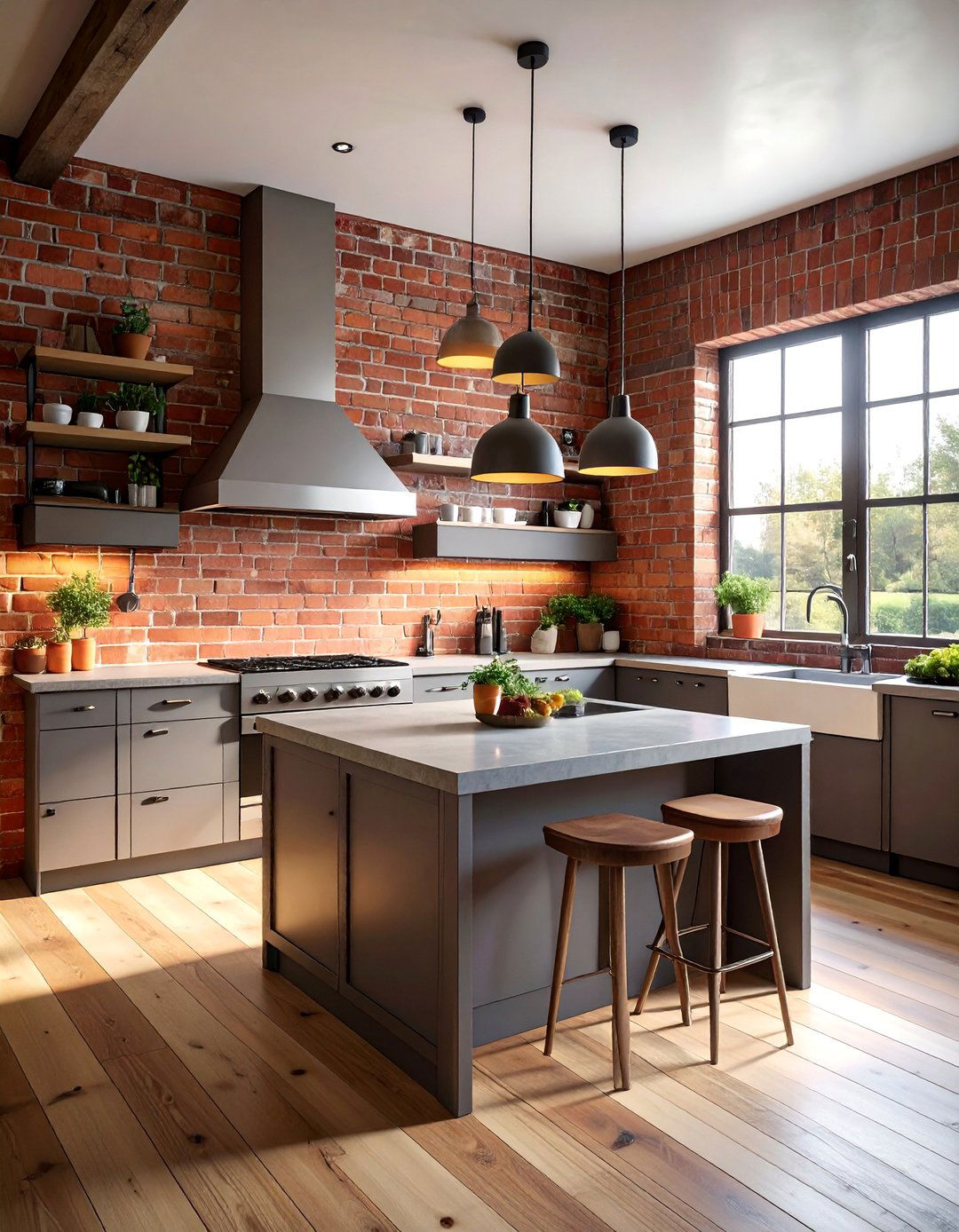 Brick Wall Accents - 20 Primitive Kitchen Ideas for a Rustic and Cozy Feel