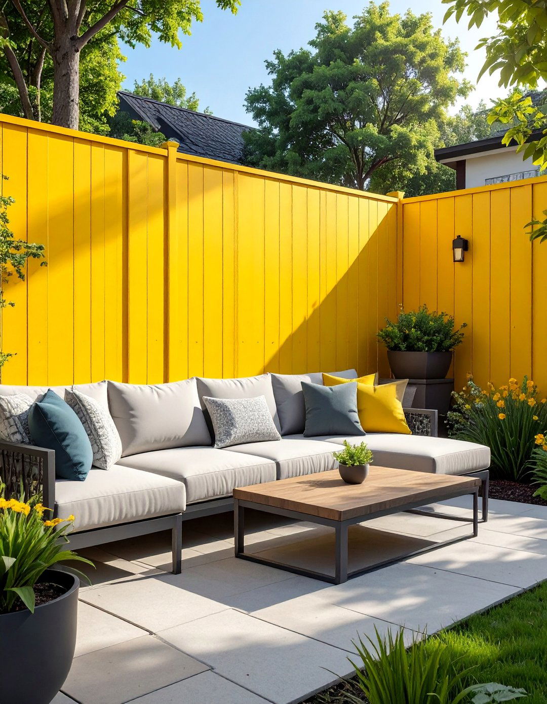 Bright Accent Color Fence Painting - 20 Fence Painting Ideas to Transform Your Outdoor Space
