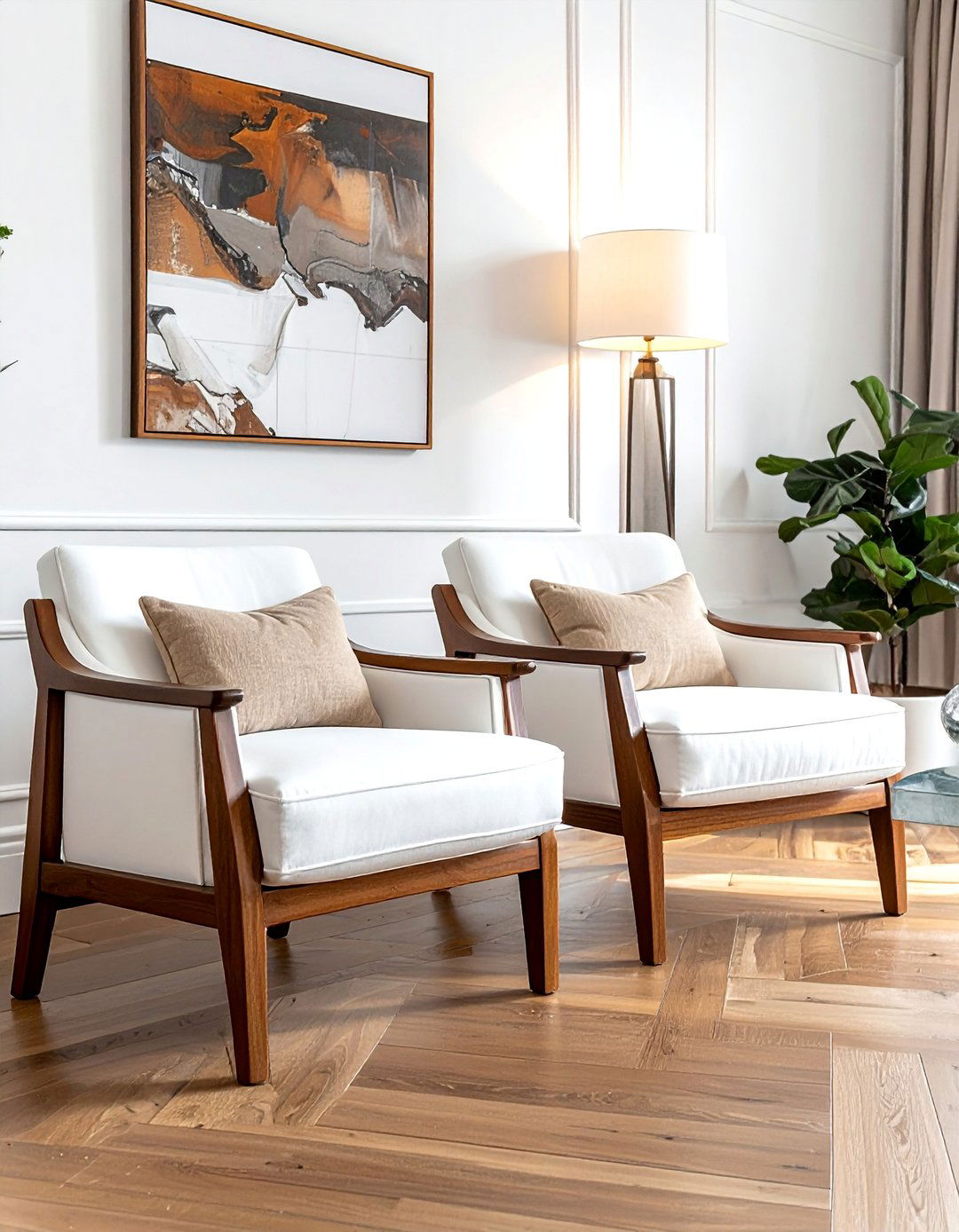 Brown Accent Chairs with White Upholstery - 30 Brown and White Living Room Ideas for a Warm Look