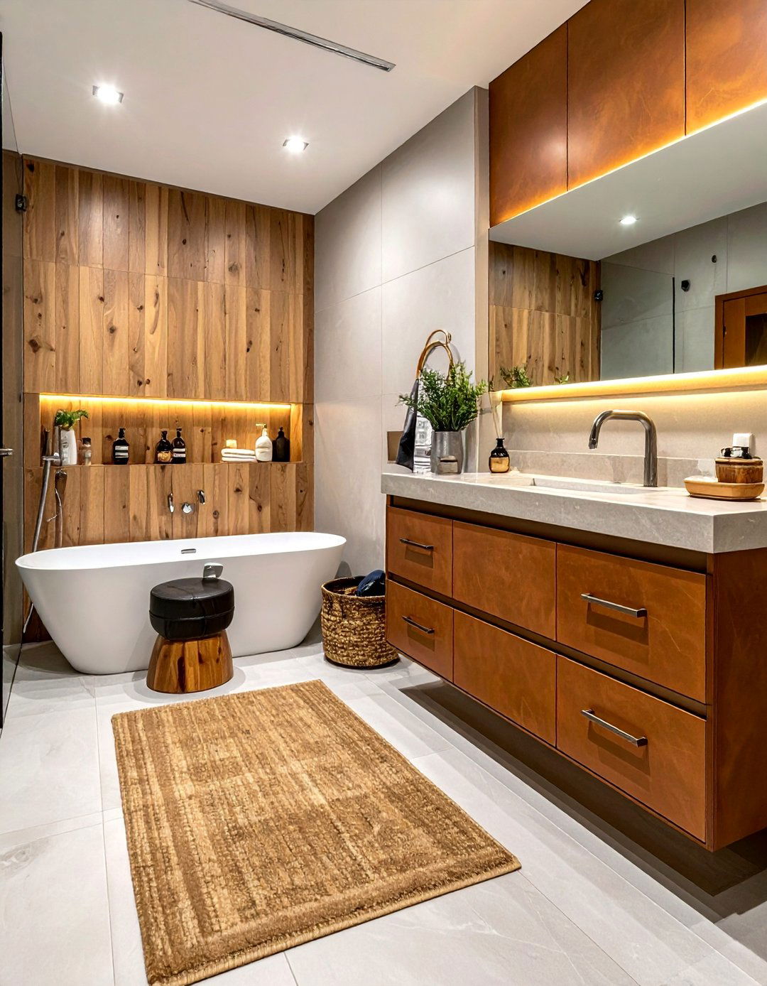 Brown Leather Accent Elements - 25 Brown Bathroom Ideas for a Relaxing and Elegant Space