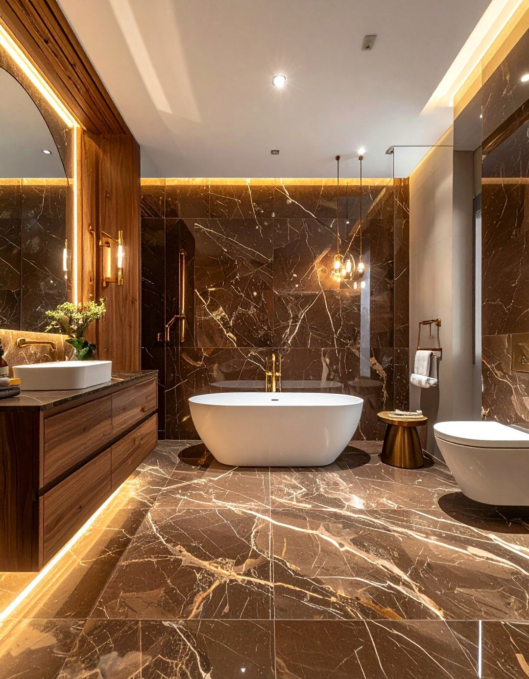 Brown Marble Luxury Bathroom - 25 Brown Bathroom Ideas for a Relaxing and Elegant Space