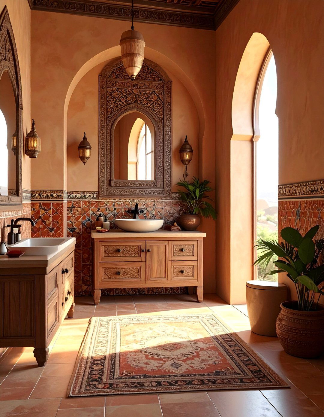 Brown Moroccan Inspired Oasis - 25 Brown Bathroom Ideas for a Relaxing and Elegant Space