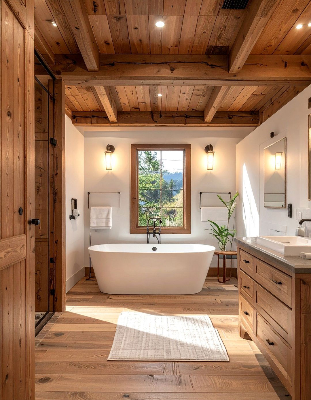 Brown Wood Ceiling Treatment - 25 Brown Bathroom Ideas for a Relaxing and Elegant Space